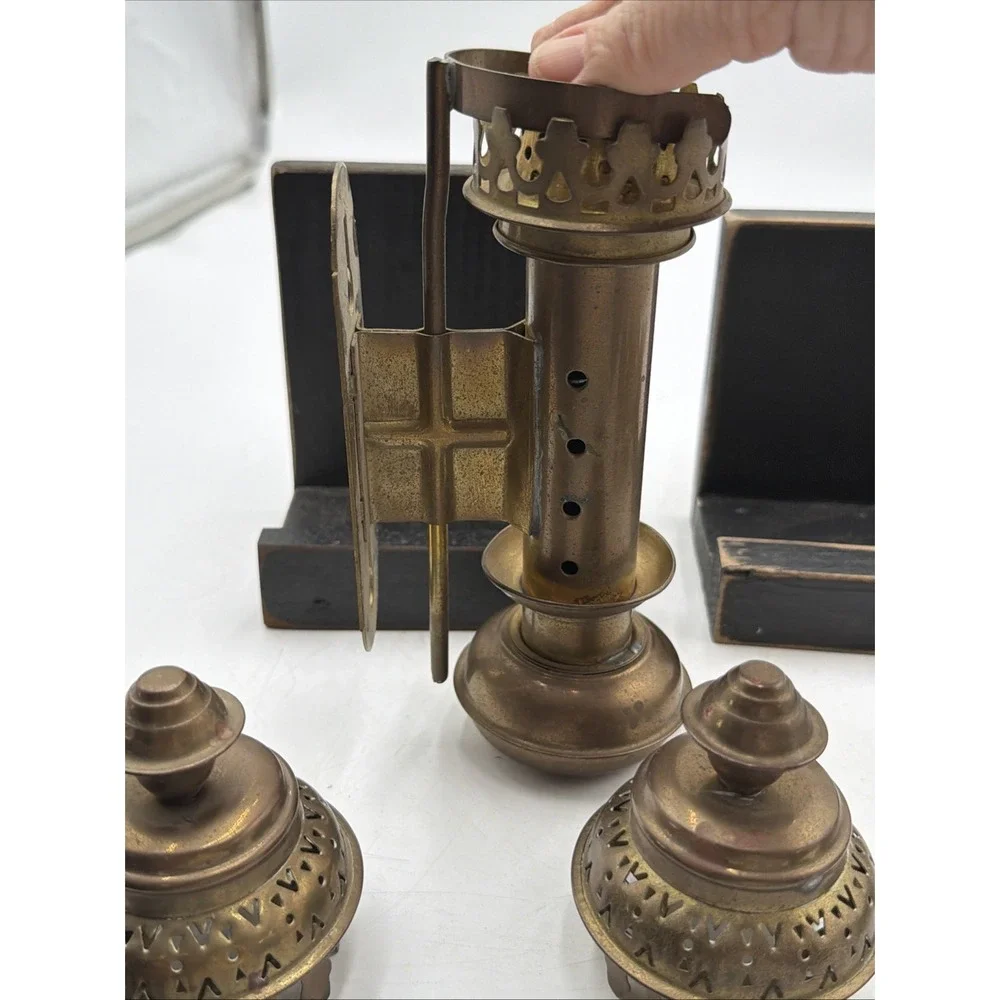 Set Of 2 Vintage Brass Carriage Railroad Train Wall Sconce Candle Lamps
